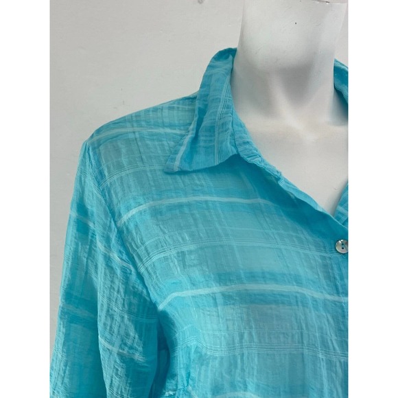 Cut Loose L Button Down Hanky Shirt Gauze Turquoise Long Sleeve Blouse Tunic - Picture 3 of 7